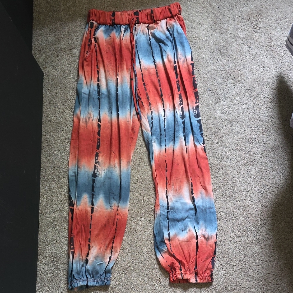 TRUE ROCK Tie-Dye Jogger Pants - Coral and Sky Blue